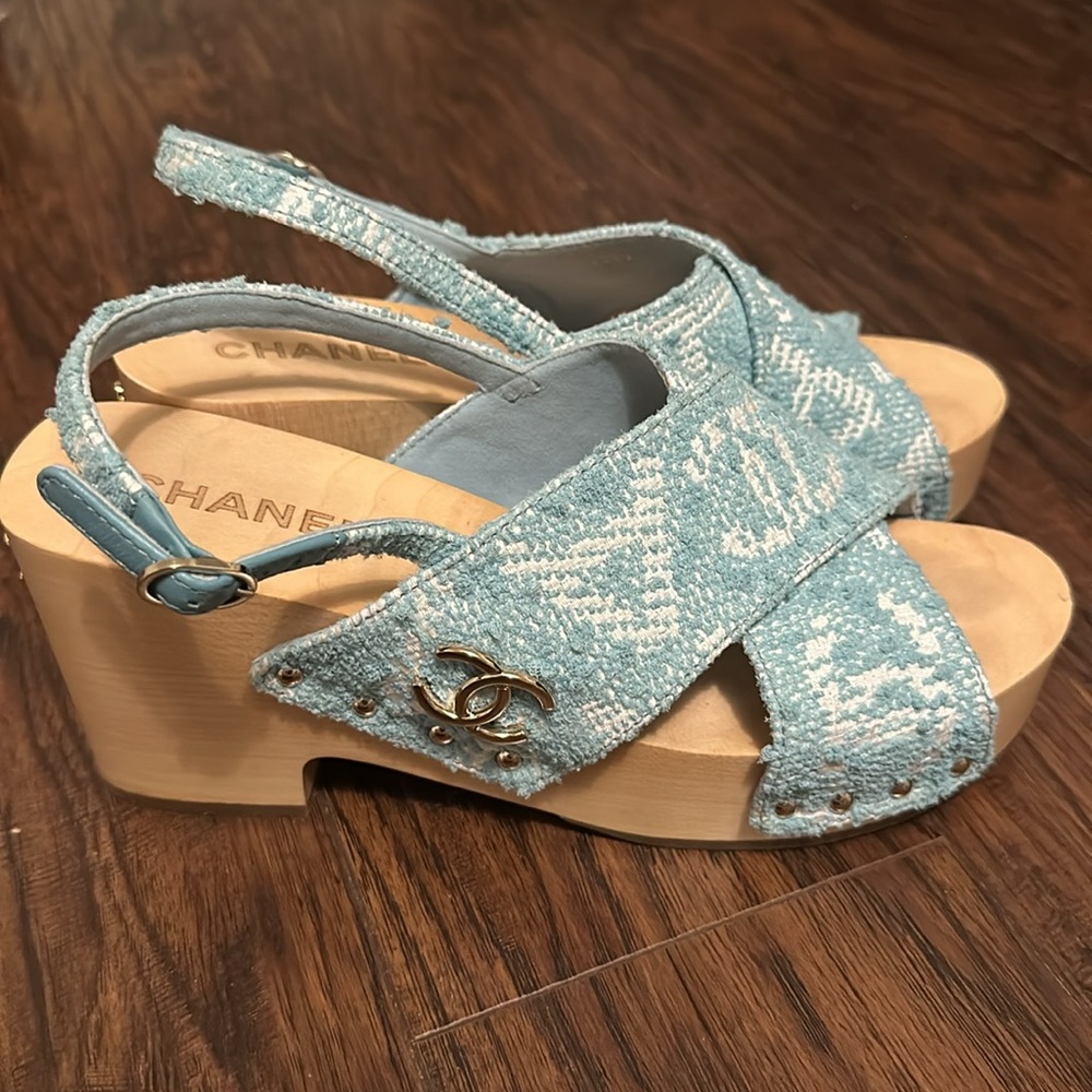 Authentic Chanel Wedges Only Worn Once, Purchased In Beverly Hills Saks - Picture 2 of 3